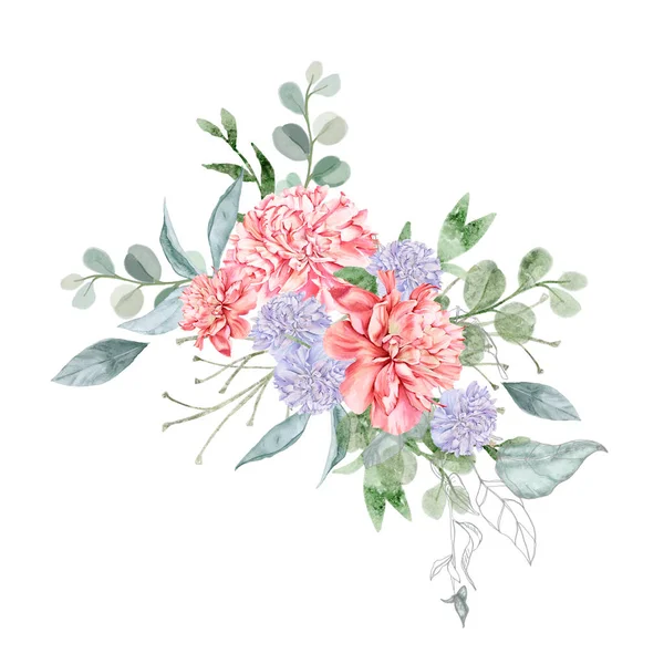 Buquê de flores de peônia. Desenho isolado . — Fotografia de Stock