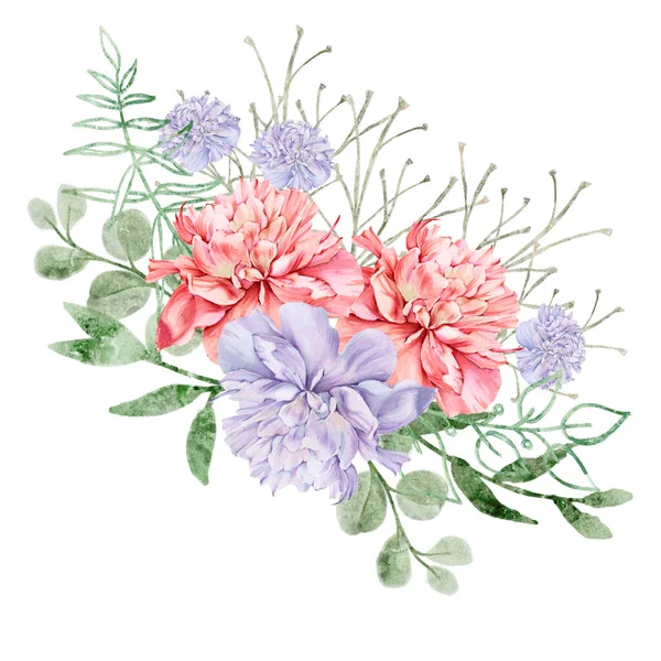 Bouquet di fiori di peonia. Disegno isolato. — Foto Stock