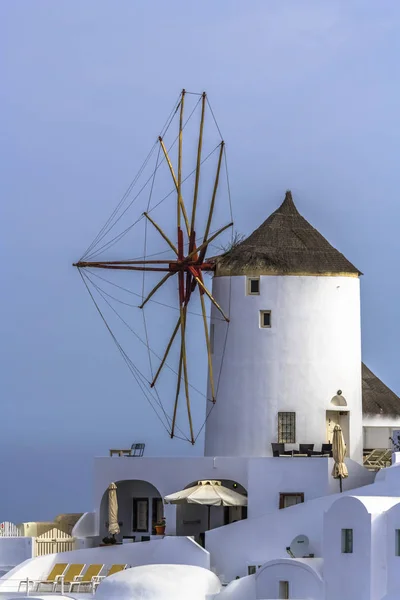 Morgon Landskap Gatorna Oia Santorini Ljus Färgbild Små Hus Höll — Stockfoto