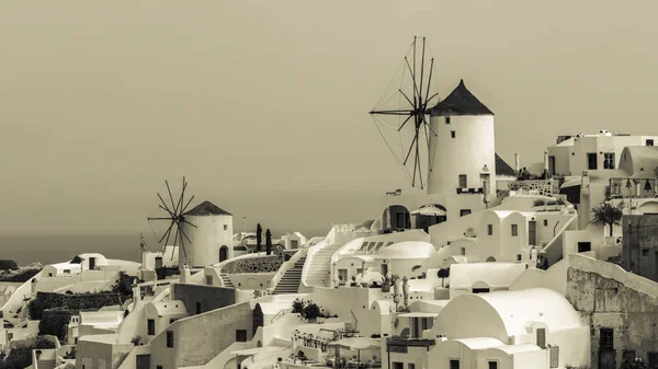 Paisaje Matutino Las Calles Oia Isla Santorini Blanco Negro Pequeñas — Foto de Stock