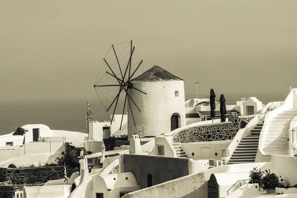 Paisaje Matutino Las Calles Oia Isla Santorini Blanco Negro Pequeñas — Foto de Stock