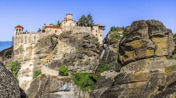 Walls Orthodox Greek Monastery Built Cliff High Rock Greek Meteors — Stock Photo, Image