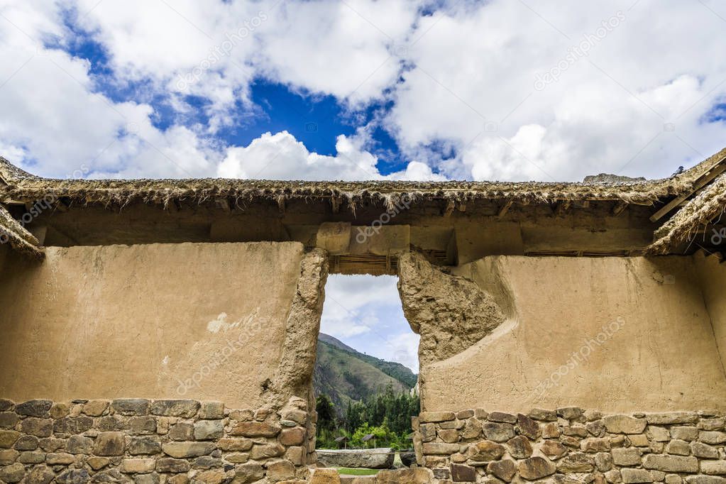 Blue sky over the ruins of the ancient city of the Incas - Ollantaytambo