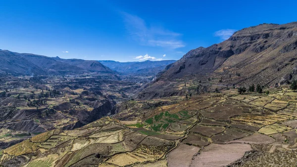 Сельскохозяйственные Террасы Склонах Перуанских Анд Ущелье Реки Урубамба — стоковое фото