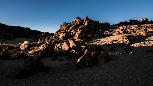 Last Rays Sunset Illuminate Lunar Landscape Foot Teide Volcano Island — Stock Photo, Image