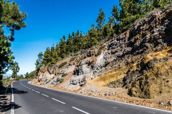 Dağ yolu, ormanlık yamaçlardan ve Tenerife adasının tepelerinden geçer.