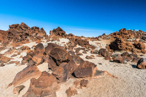 Den Sista Strålar Solnedgången Belysa Månlandskap Vid Foten Teide Vulkanen — Stockfoto