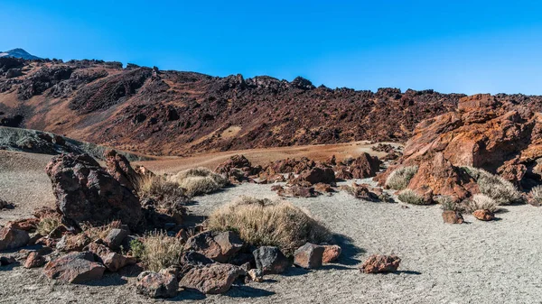 Den Sista Strålar Solnedgången Belysa Månlandskap Vid Foten Teide Vulkanen — Stockfoto