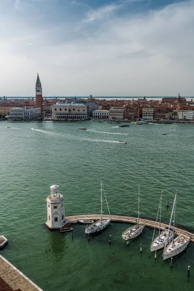 Vista Desde Campanario Del Monasterio Marina Con Yates Oceánicos Faro — Foto de Stock