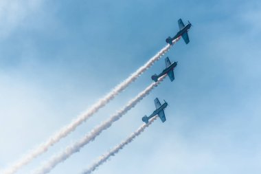Bir grup eski piston uçağı uluslararası hava gösterilerinde gösterilere katılıyor..