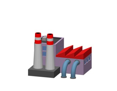 Endüstriyel fabrika binası. Beyaz arka plan üzerinde izole. 3D vektör çizim. Dimetric projeksiyon.