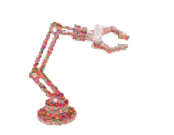 Braccio Robotico Isolato Sfondo Bianco Illustrazione Vettoriale Stile Pixel Mezzitoni — Vettoriale Stock