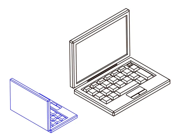 Icona Del Portatile Illustrazione Dello Schema Vettoriale Viste Diverse Proiezione — Vettoriale Stock