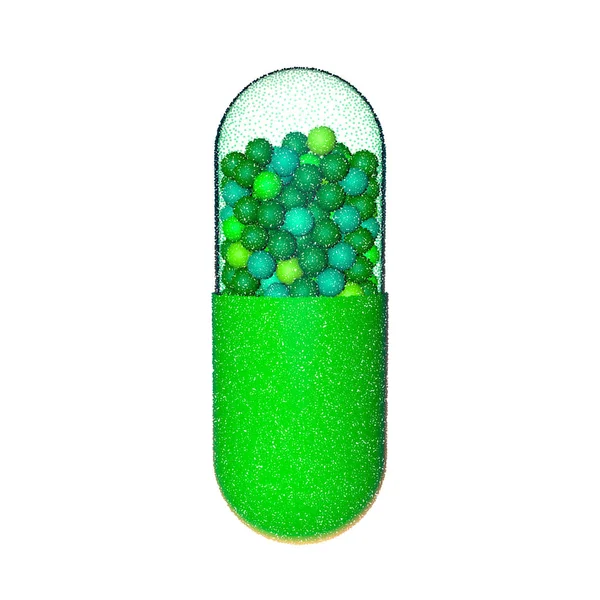 Capsule Pill Isolated White Background Vector Illustration Pointillism Style — Stock Vector