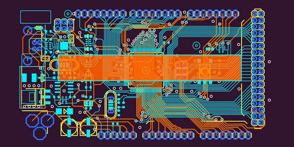 Kretskort Teknik Mall Färgglada Vektorillustration — Stock vektor