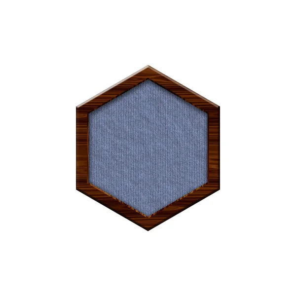 Emblema Pano Com Borda Madeira Forma Hexagon Isolado Fundo Branco — Fotografia de Stock