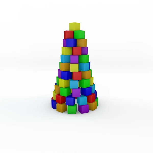 从玩具积木金字塔 白色背景上的孤立 渲染图 — 图库照片