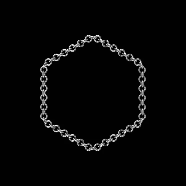 Μεταλλική Αλυσίδα Απομονωμένη Μαύρο Φόντο Απεικόνιση Απόδοσης Εξάγωνο Καρέ — Φωτογραφία Αρχείου