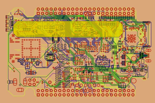Devre kartı. Teknoloji kalıp. Vektör renkli resimde.