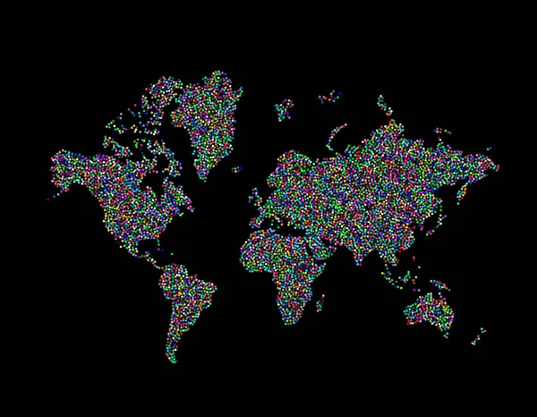 Mapa Mundo Isolado Fundo Preto Ilustração Vetorial Estilo Pontilhismo — Vetor de Stock