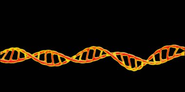 DNA sarmal. Siyah arka plan üzerine izole. Vektör çizim. Pointilizm stili.