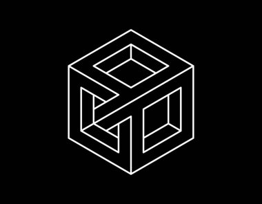 İmkansız nesne. Siyah arka plan üzerine izole. Vektör anahat çizim.