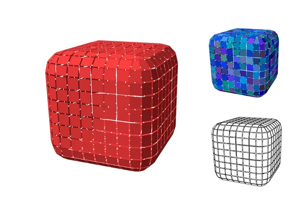 Abstracte Veelhoekige Kubus Met Bezuinigingen Set Geïsoleerd Een Witte Achtergrond — Stockvector