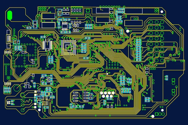Devre kartı. Teknoloji kalıp. Vektör renkli resimde.