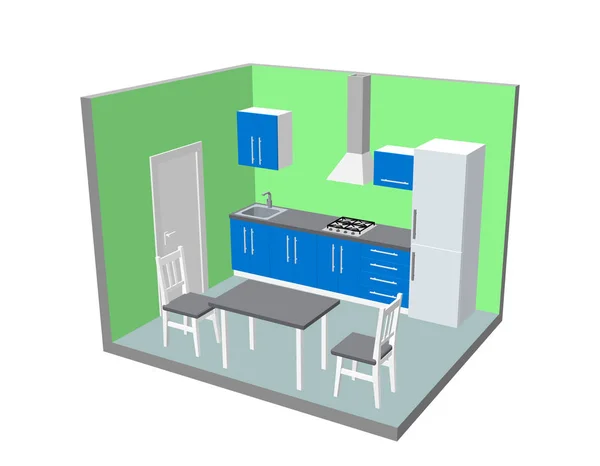 Interieur Keuken Kamer Vectorillustratie — Stockvector