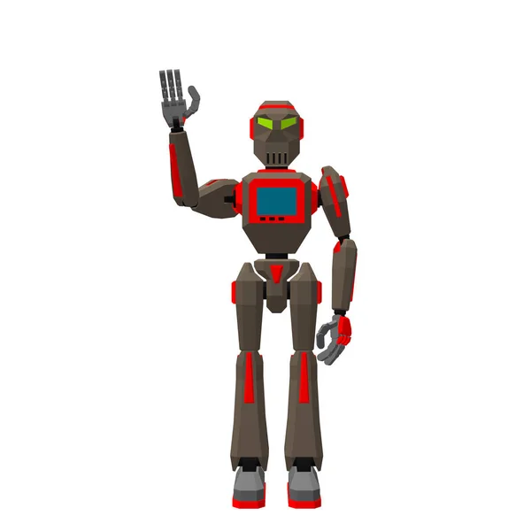 Robot Character Greeting Isolated White Background Vector Illustration Front View — Stock Vector