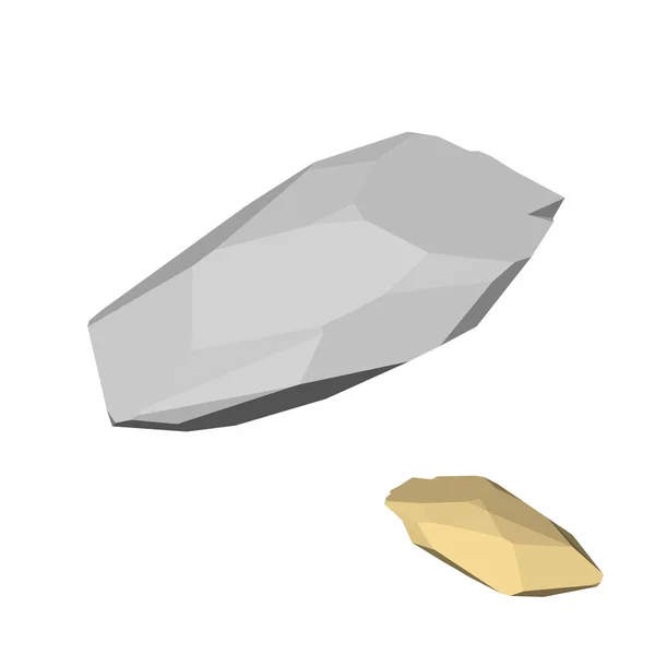 Batu Poligonal Terisolasi Latar Belakang Putih Ilustrasi Vektor Pandangan Isometrik - Stok Vektor
