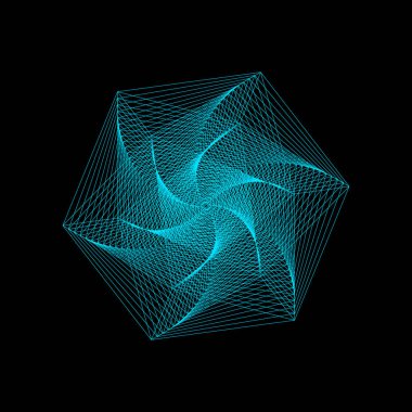 Satır soyut geometrik 3d şekil. Siyah arka plan üzerine izole. Vektör anahat çizim.