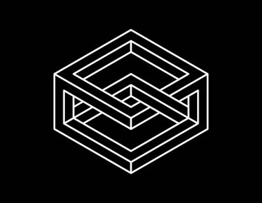 İmkansız nesne. Siyah arka plan üzerine izole. Vektör anahat çizim.