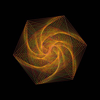 Satır soyut geometrik 3d şekil. Siyah arka plan üzerine izole. Vektör anahat çizim.