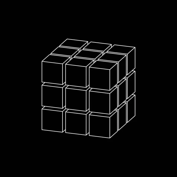 Abstract Cube Cubes Isolated Black Background Dimetric Projection Vector Outline — Stock Vector