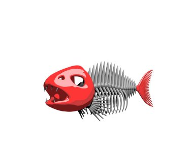 Balık iskeleti. Beyaz arka plan üzerinde izole. 3D render illüstrasyon. Karikatür tarzı.