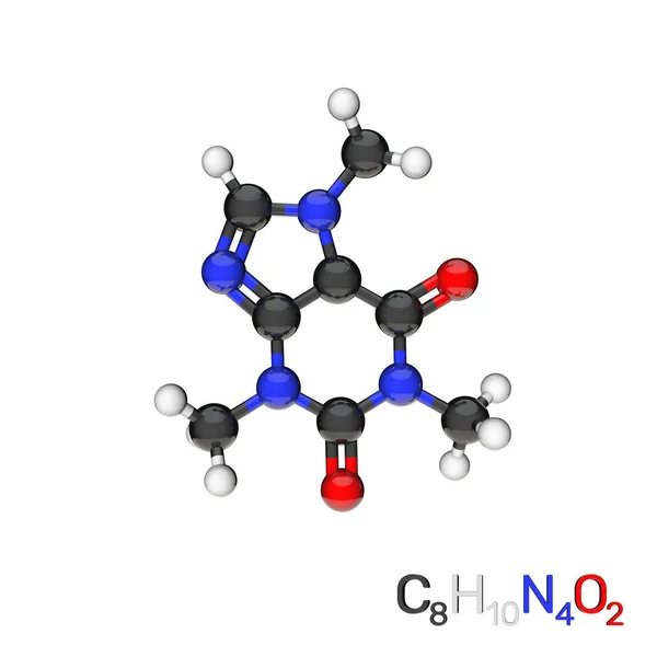Molécula Modelo Cafeína Aislado Sobre Fondo Blanco Ilustración Representación —  Fotos de Stock