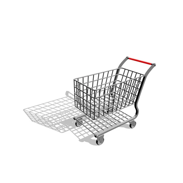 Empty Shopping Cart Isolated White Background Rendering Illustration Cartoon Style — Stock Photo, Image