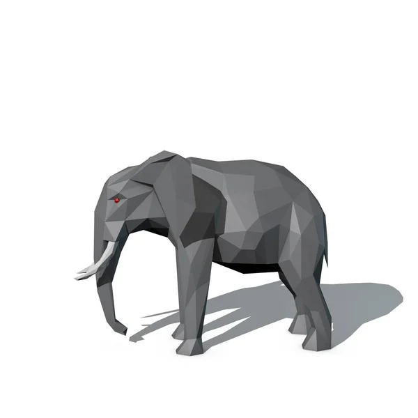 Polygonal Elephant Isolated White Background Rendering Illustration — Stock Photo, Image