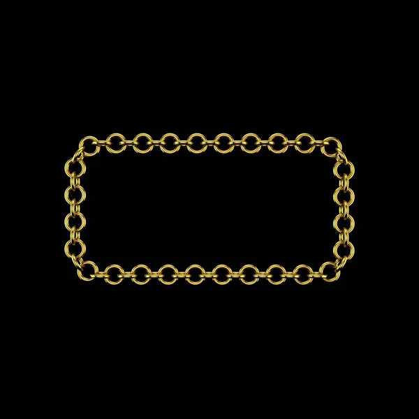Zlatý Řetěz Izolované Černém Pozadí Vykreslování Obrázku Obdélníkový Rámeček — Stock fotografie