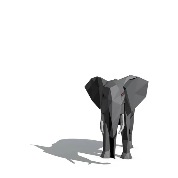 Polygonal Elephant Isolated White Background Rendering Illustration Front View — Stock Photo, Image