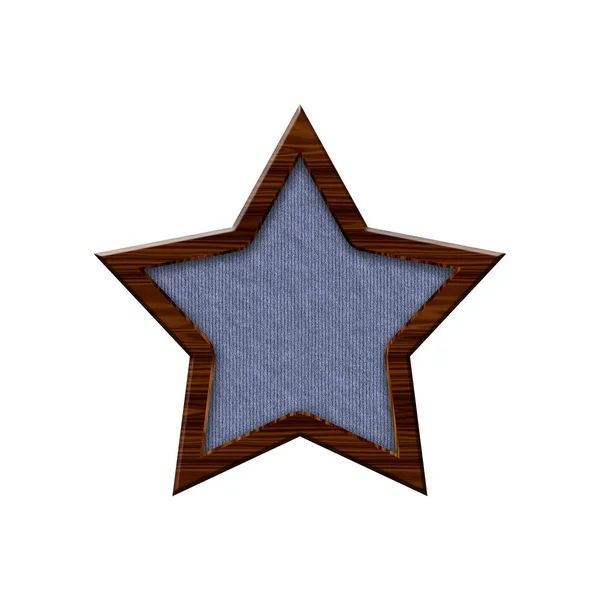 Cloth Badge Wooden Border Form Star Isolated White Background — Stock Photo, Image