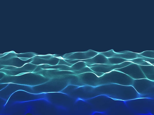 Paisagem Abstrata Superfície Onda Partículas Fundo Azul Ilustração Digital Colorida — Fotografia de Stock