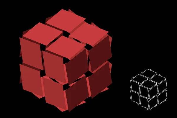 Cubo Roto Poligonal Abstracto Aislado Sobre Fondo Negro Ilustración Vectorial — Archivo Imágenes Vectoriales