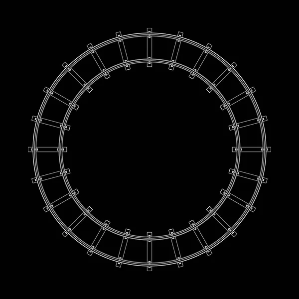 圆铁路轨道 在黑色背景上被隔离 矢量轮廓图 顶部视图 — 图库矢量图片