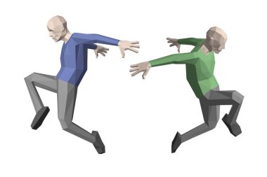 Düşük poli adam atlama. Beyaz arka plan üzerinde izole. 3D vektör çizim. Farklı viewes.