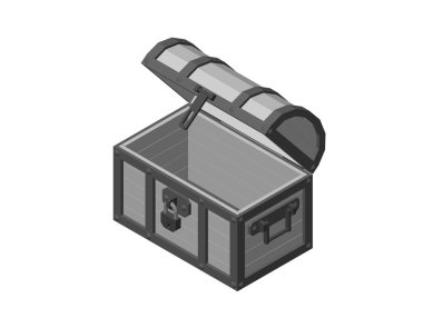 Boş tahta sandığı açtı. Beyaz arka plan üzerinde izole. 3D vektör çizim. İzometrik projeksiyon.