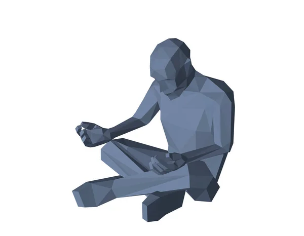 Baixo Poli Homem Meditando Enquanto Sentado Isolado Fundo Branco Ilustração —  Vetores de Stock