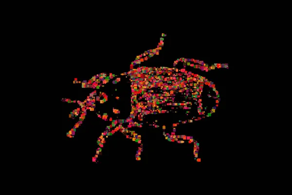 Абстрактний Жук Ізольовані Чорному Тлі Векторні Ілюстрації Стиль Пікселів Halftone — стоковий вектор