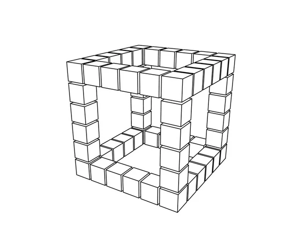 Cubo Wireframe Cubos Aislado Sobre Fondo Blanco Ilustración Del Esquema — Vector de stock